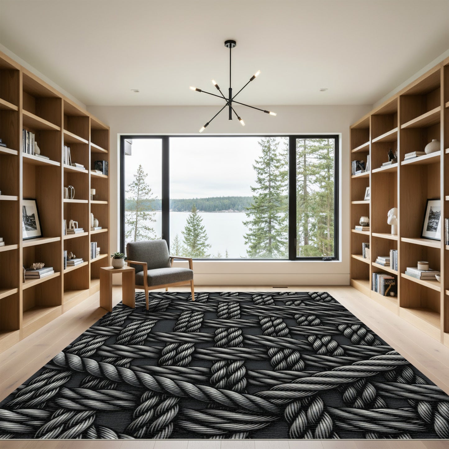 Textured Gray Woven Rope Overlay Rug