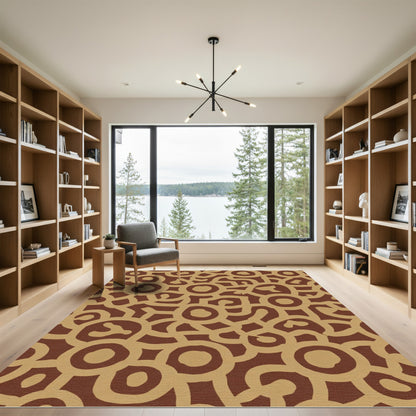 Brown Beige Organic Circles Abstract Rug