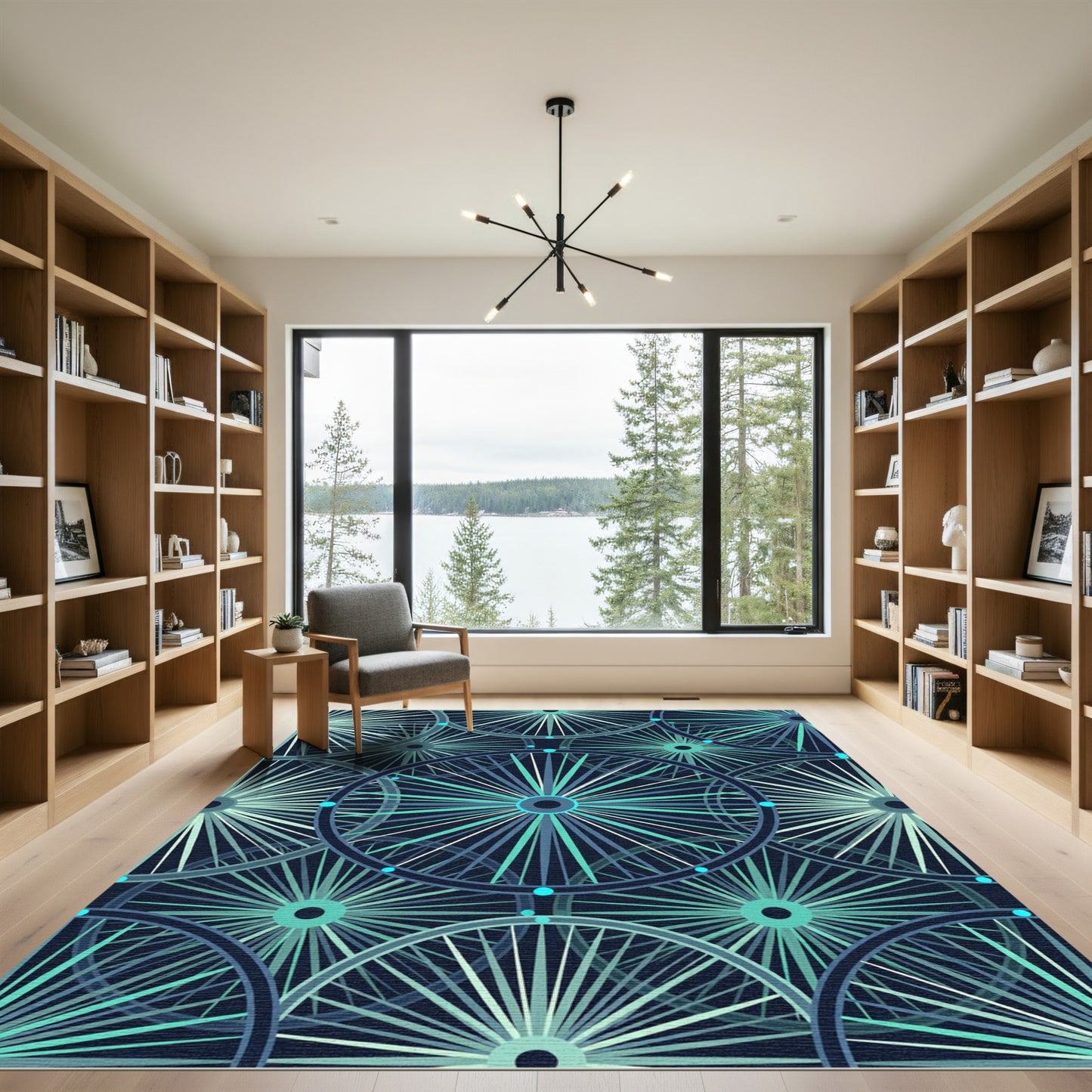 Deep Teal Wheel Spokes Layers Rug