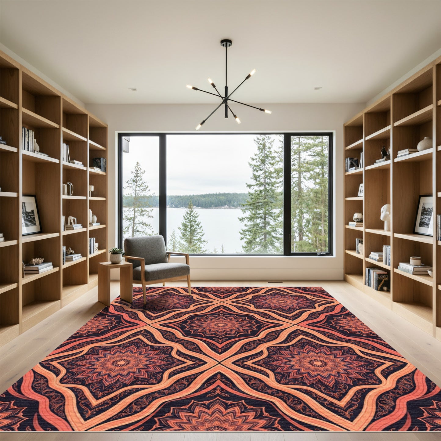 Coral Orange Celestial Blossom Medallion Rug