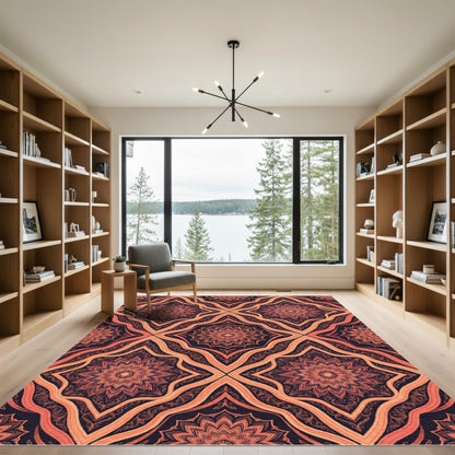 Coral Orange Celestial Blossom Medallion Rug