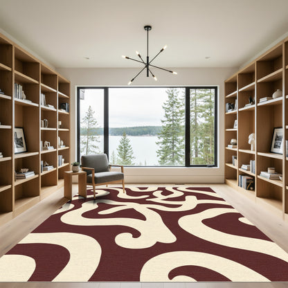 Crimson Cream Wavy Strokes Rug