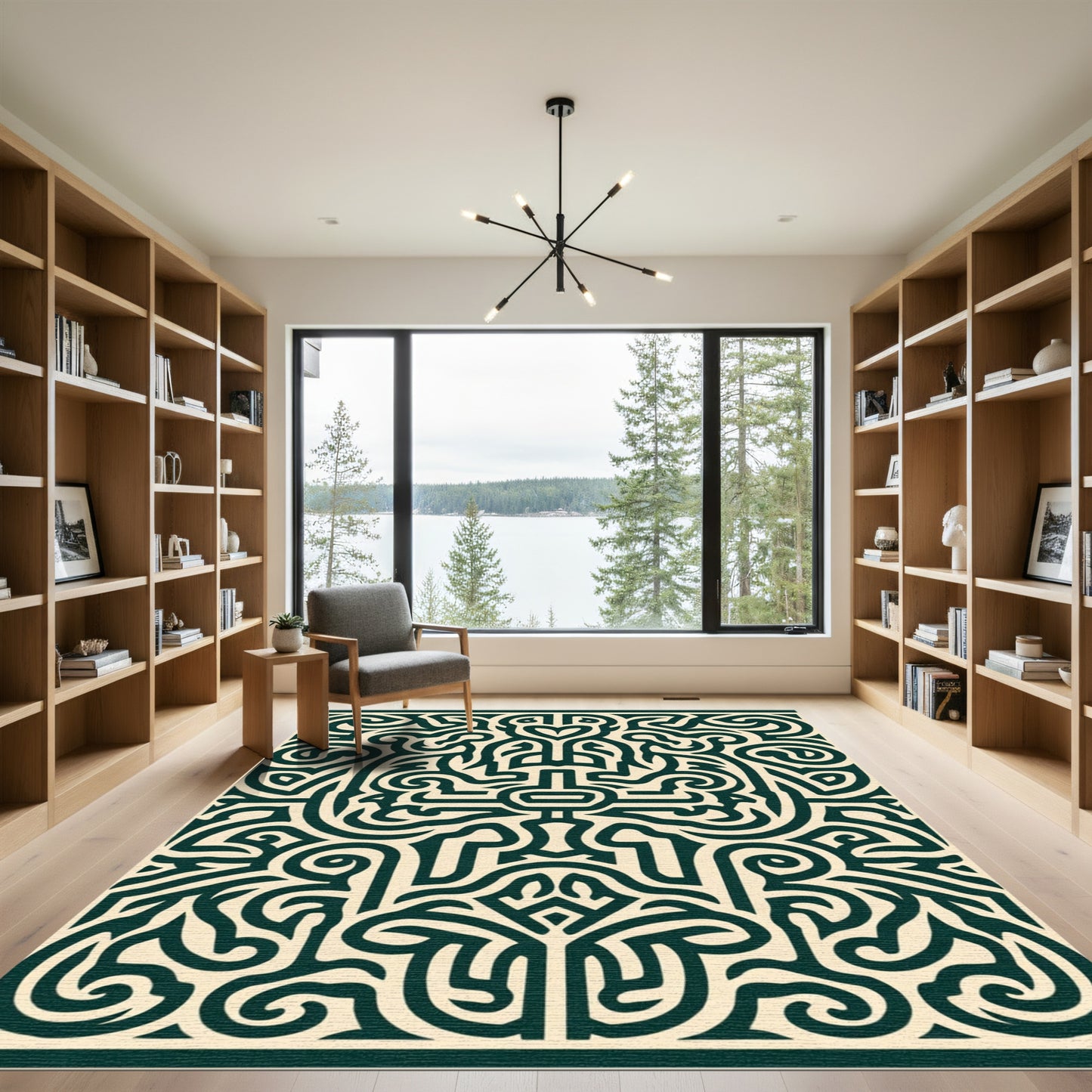 Dark Teal Abstract Organic Maze Rug