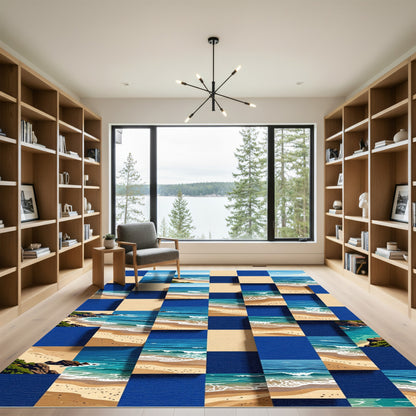 Abstract Coastal Ocean Grid Wave Art Rug