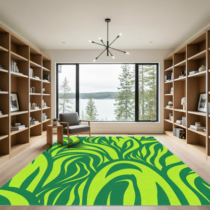 Vibrant Green Abstract Swirl Rug