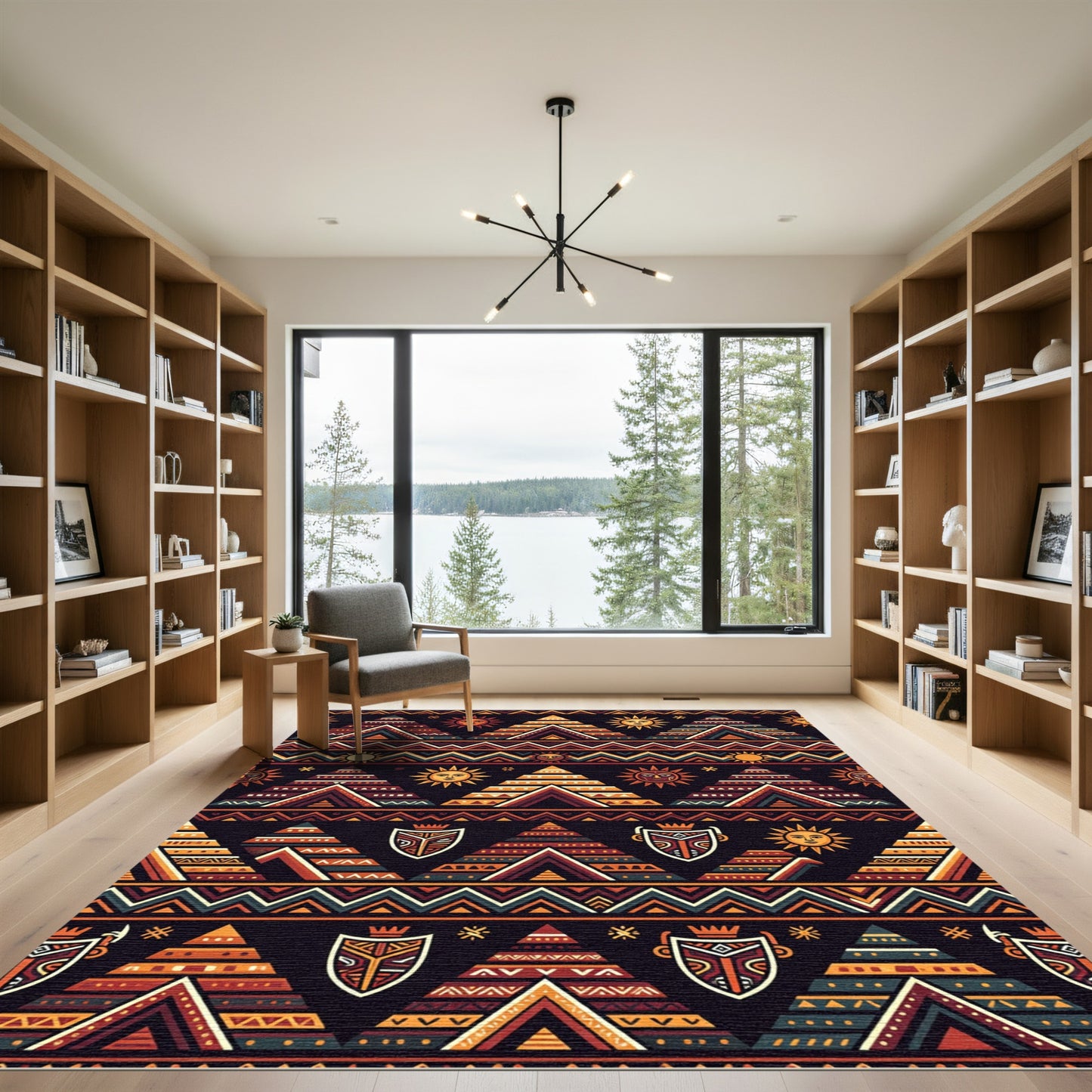 Tribal Earthy Sun Temple Geometric Rug