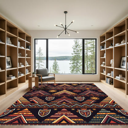 Tribal Earthy Sun Temple Geometric Rug