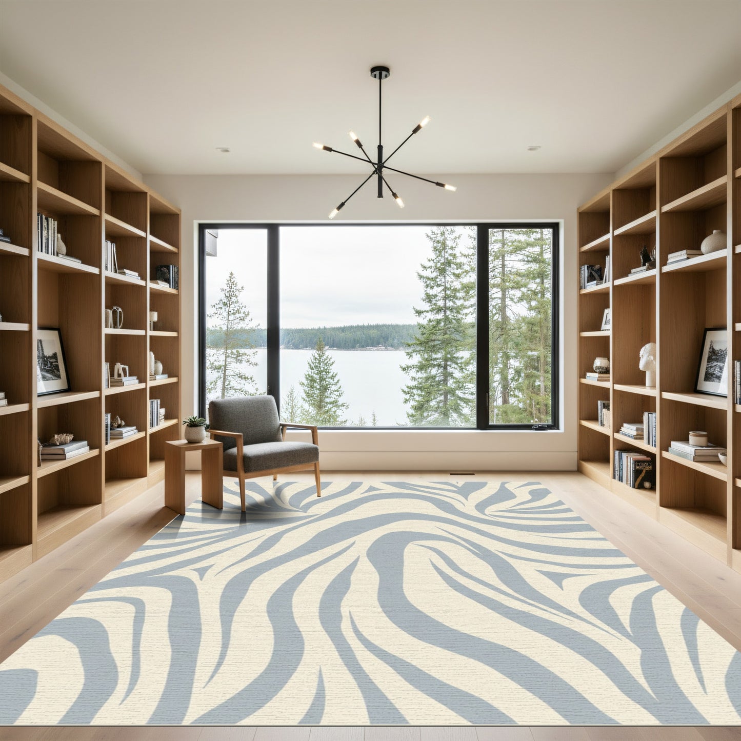 Cream And Blue Abstract Animal Print Rug