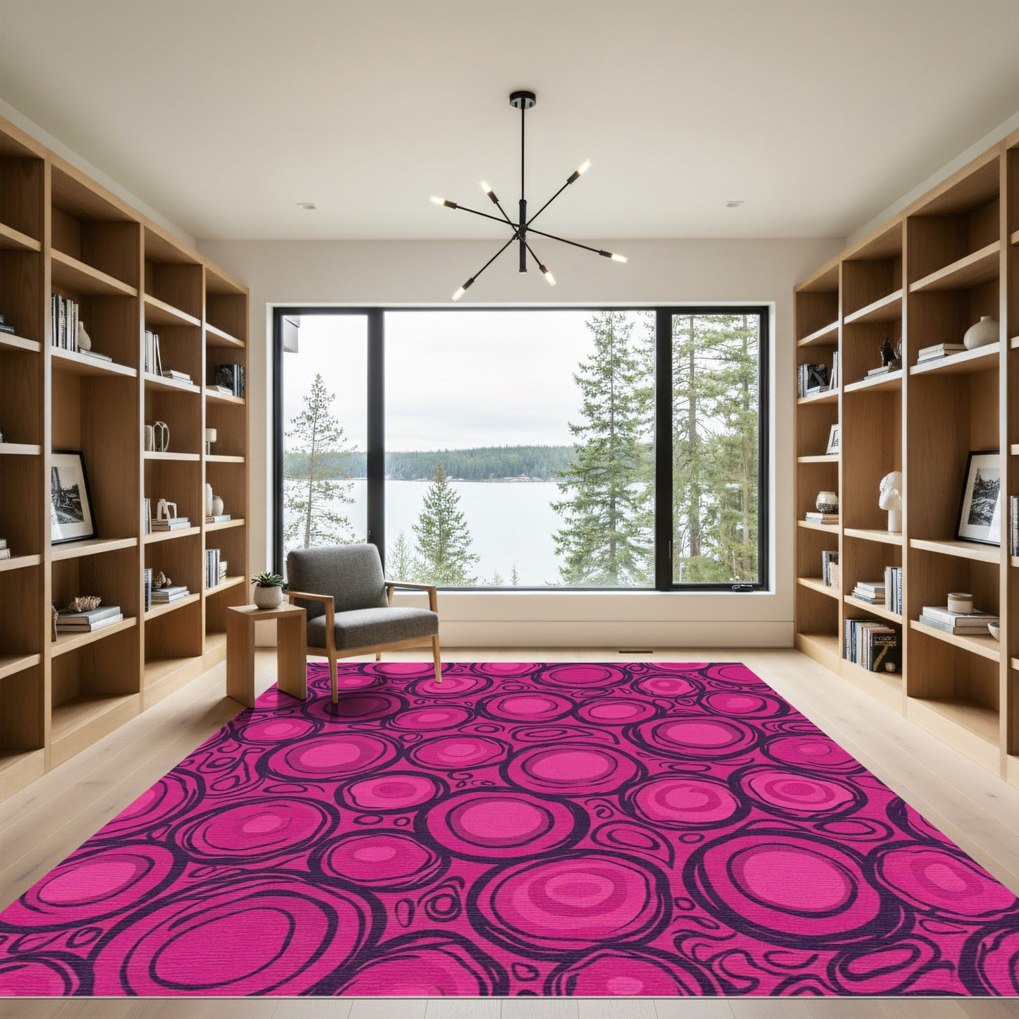 Pink Jagged Circles Abstract Rug