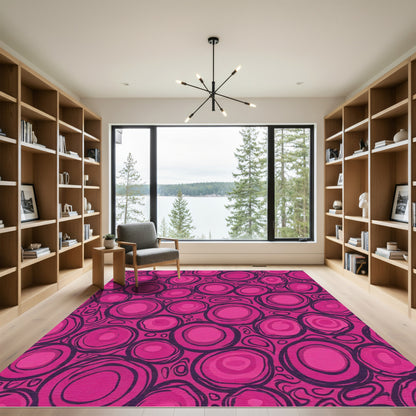 Pink Jagged Circles Abstract Rug