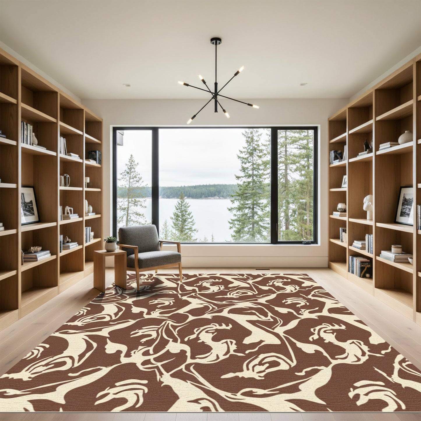 Brown Cream Abstract Face Fusion Rug