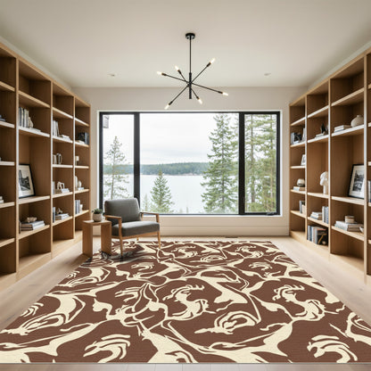 Brown Cream Abstract Face Fusion Rug