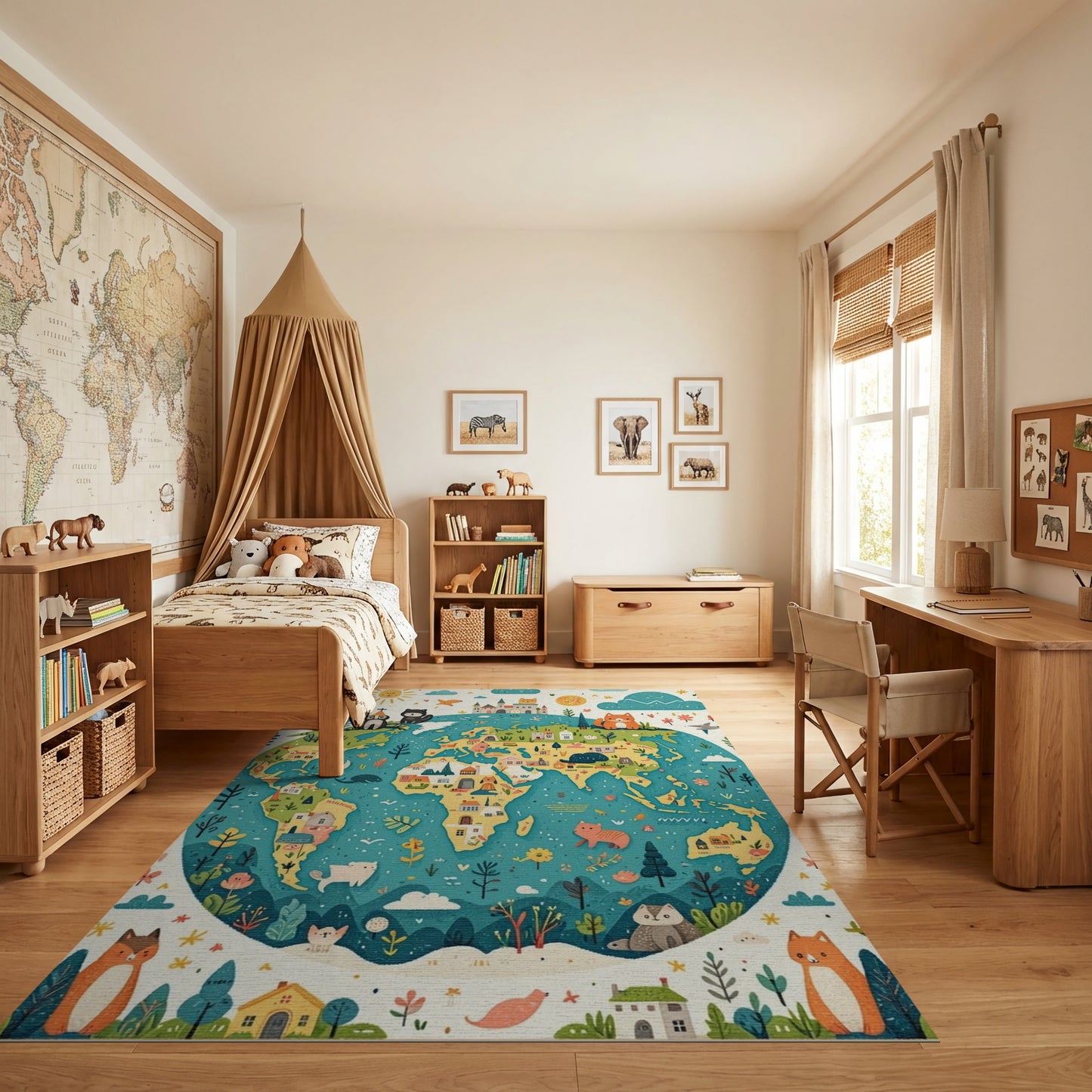 Whimsical Cats World Map Globe Rug