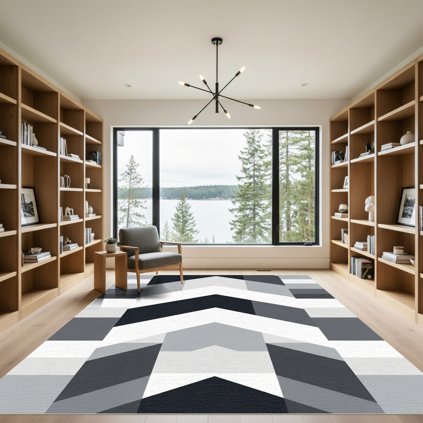 Monochromatic Geometric Chevron Blocks Rug