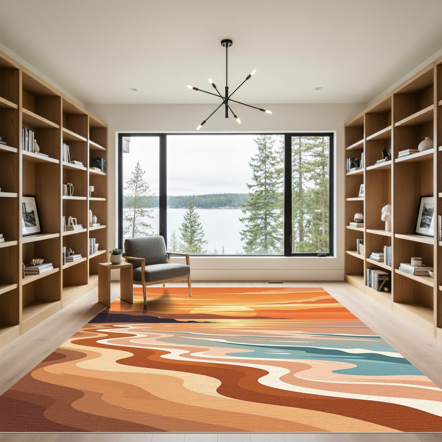 Sunset Beach Waves Warm Tones Rug