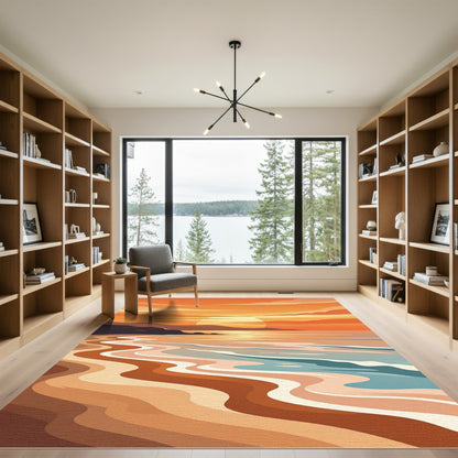 Sunset Beach Waves Warm Tones Rug