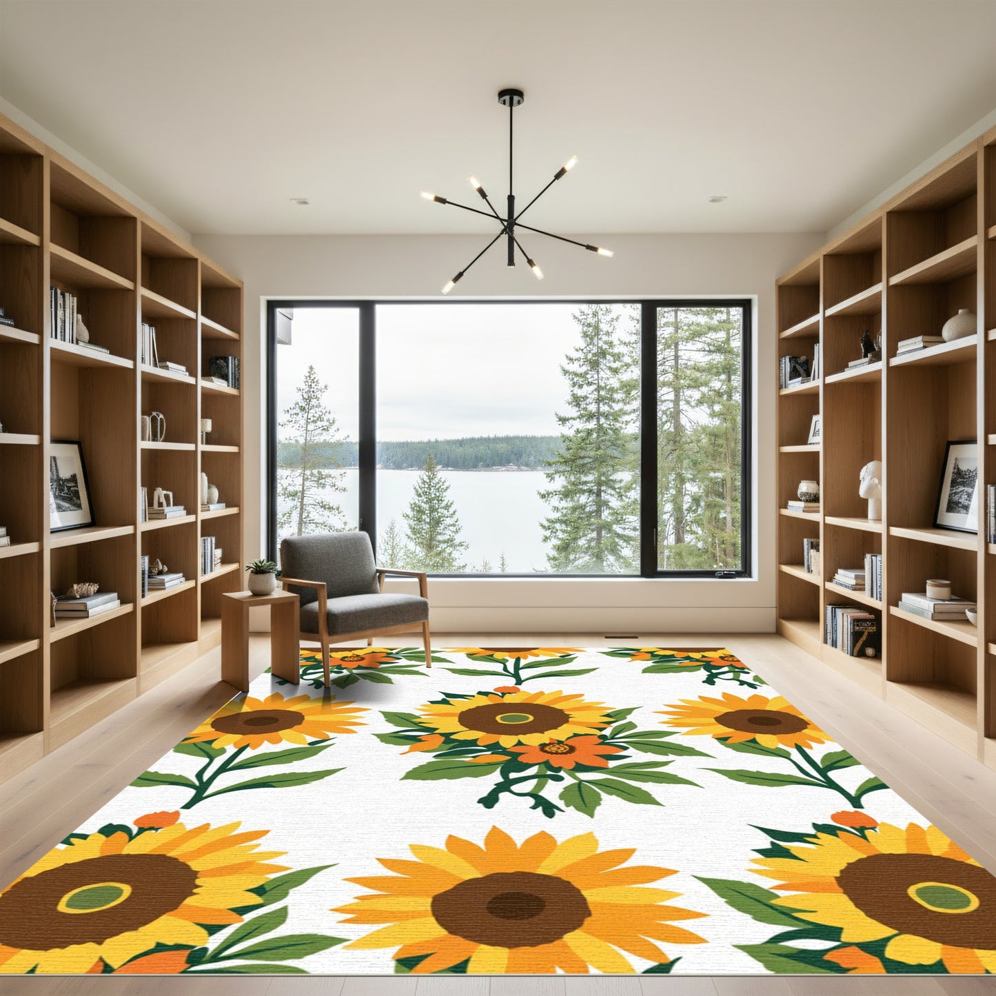 Golden Yellow Sunflower Bouquet Arrangement Rug