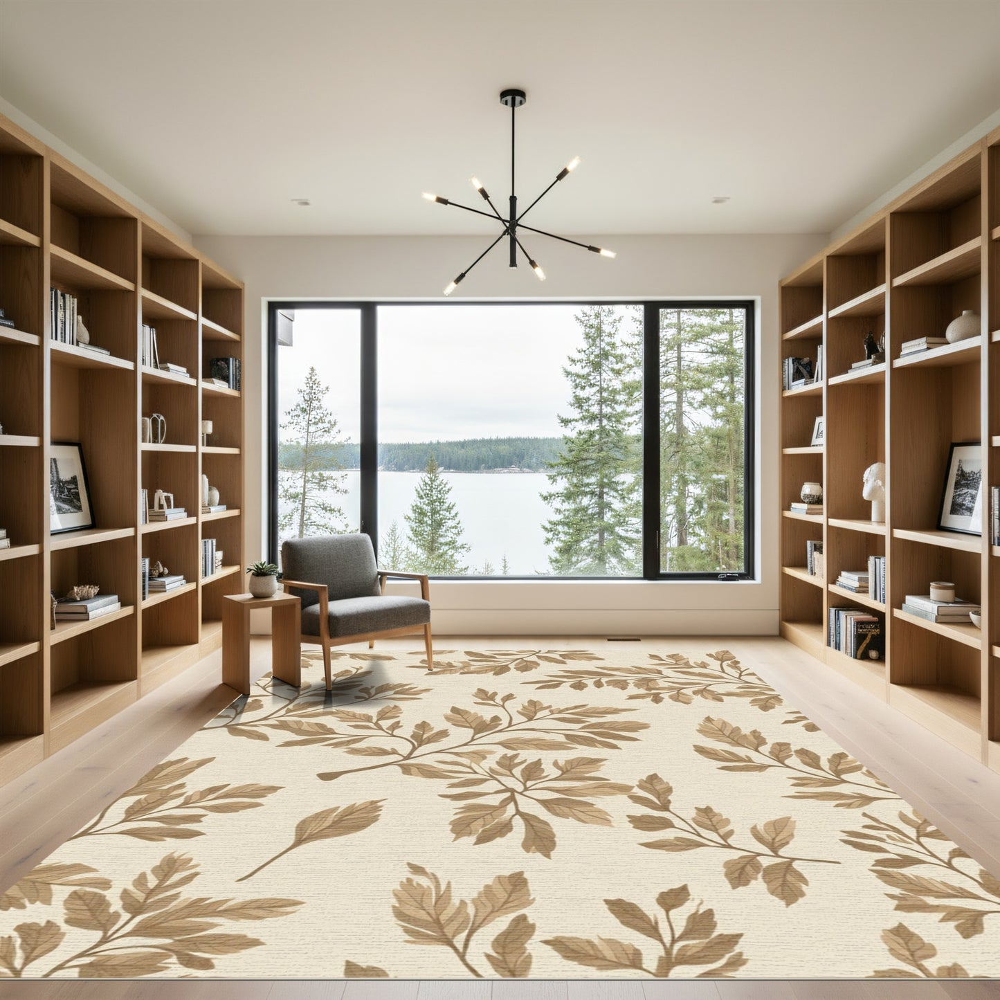 Earthy Beige Botanical Branch Rug