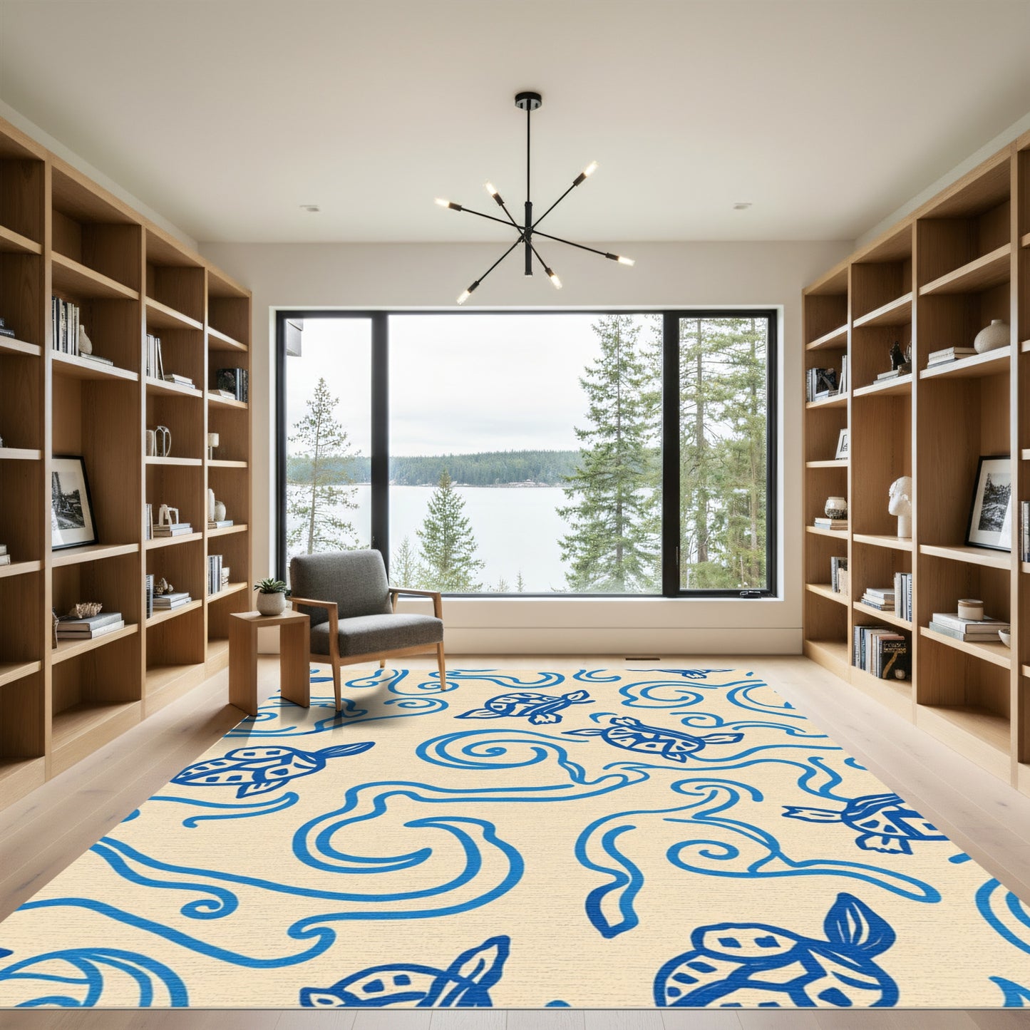 Blue Turtle Swirls Cream Rug