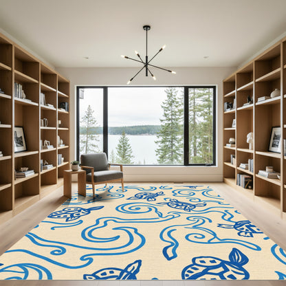 Blue Turtle Swirls Cream Rug