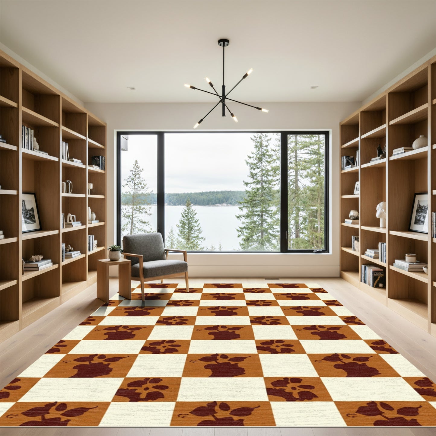 Brown Floral Checkered Silhouette Rug