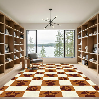 Brown Floral Checkered Silhouette Rug