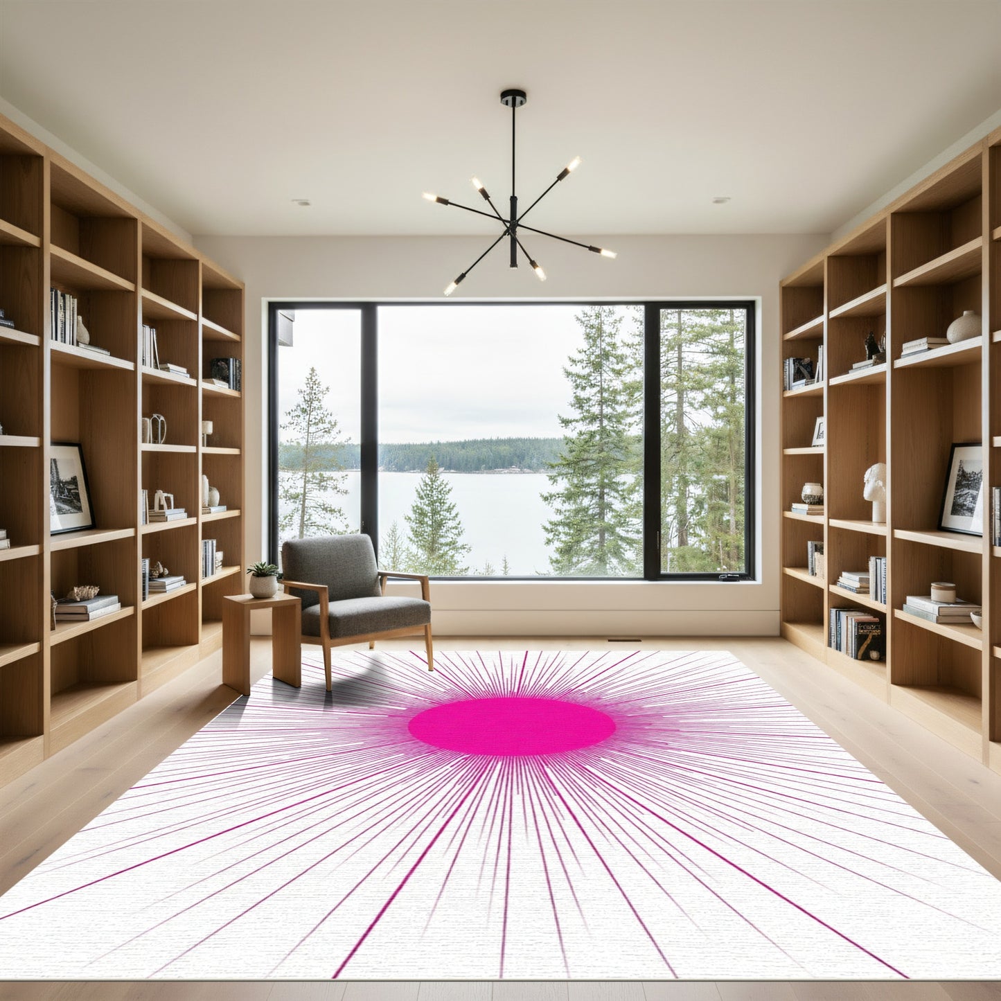 Radiant Pink Sunburst Rays Rug