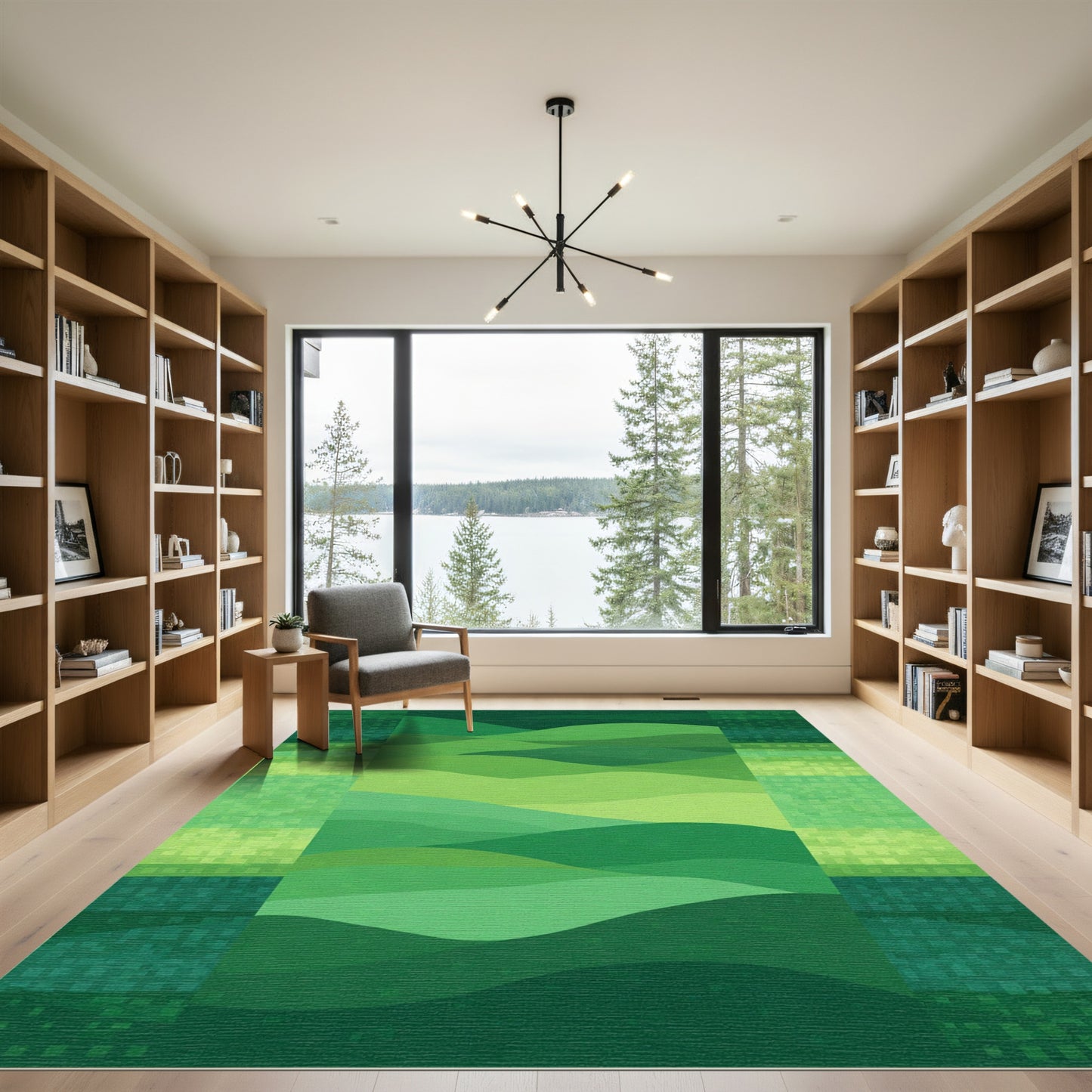 Verdant Green Hillscape Layered Rug