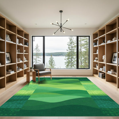Verdant Green Hillscape Layered Rug
