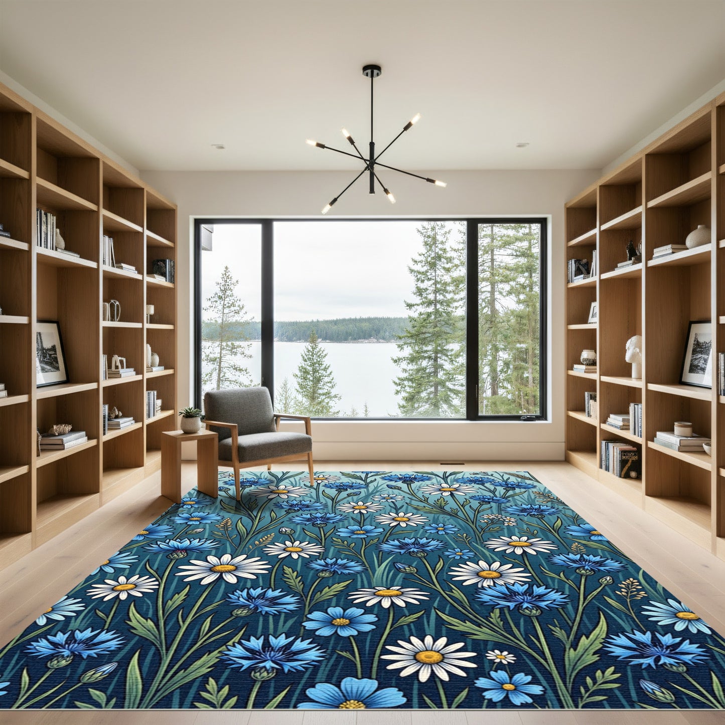 Blue White Daisy Cornflower Meadow Rug