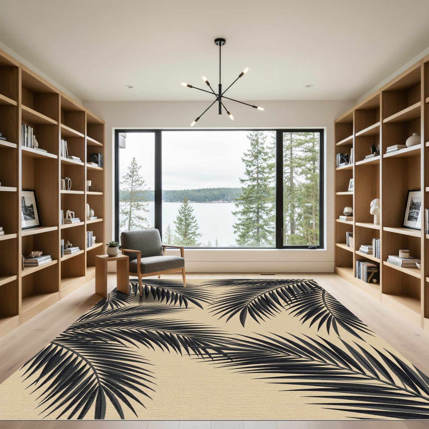 Minimalist Black Tropical Frond Rug