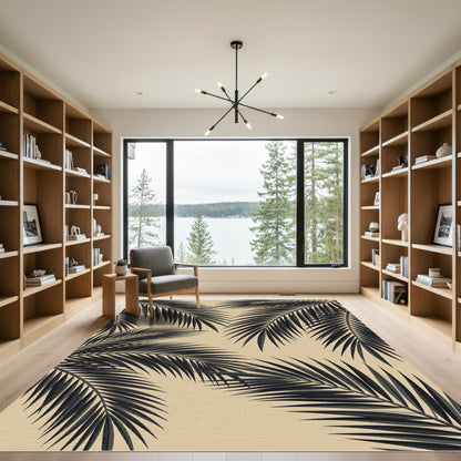 Minimalist Black Tropical Frond Rug
