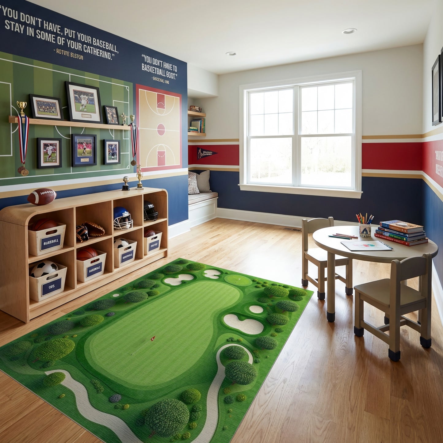 Vibrant Lush Green Golf Trees Bunkers Rug