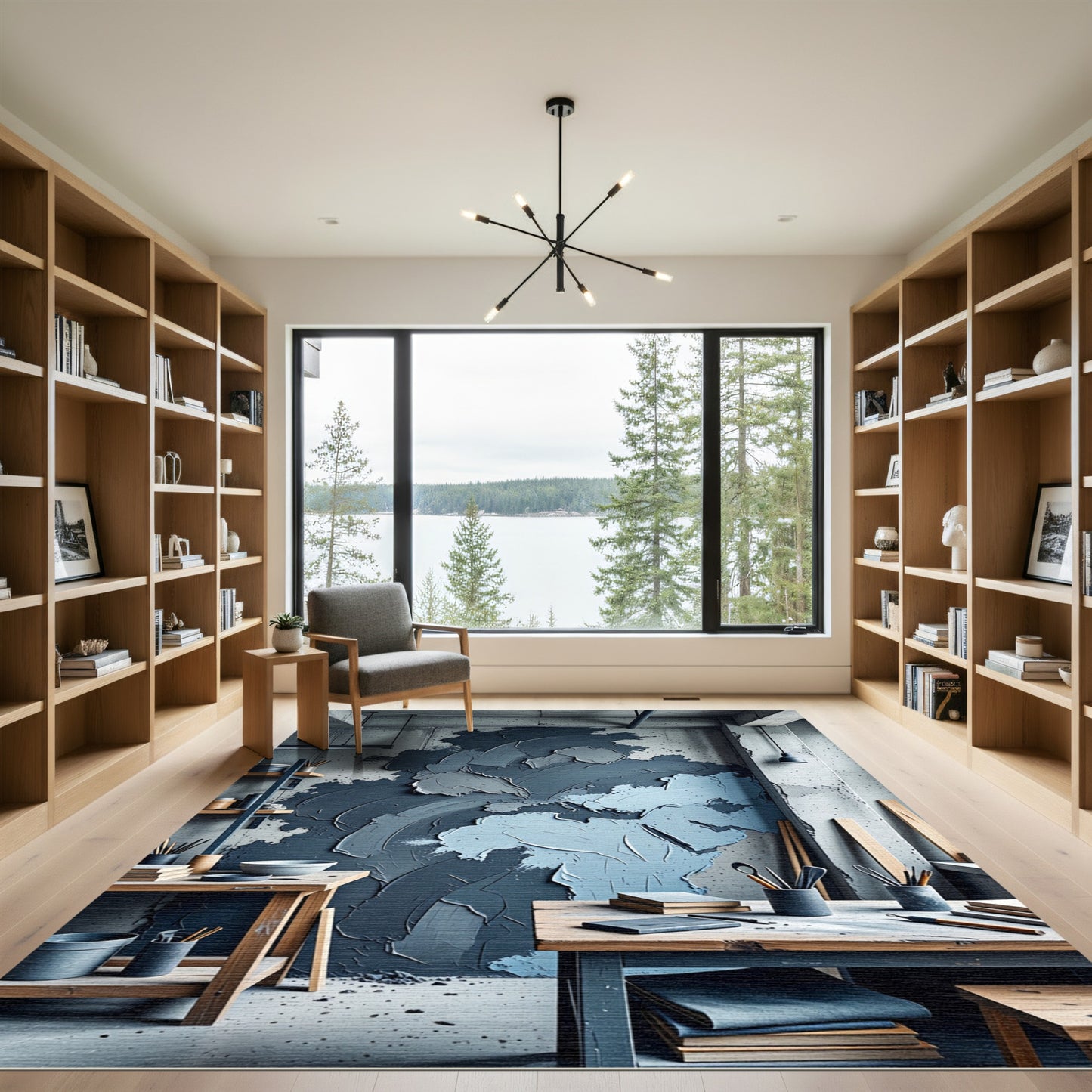 Textured Gray Blue Abstract Swirl Rug