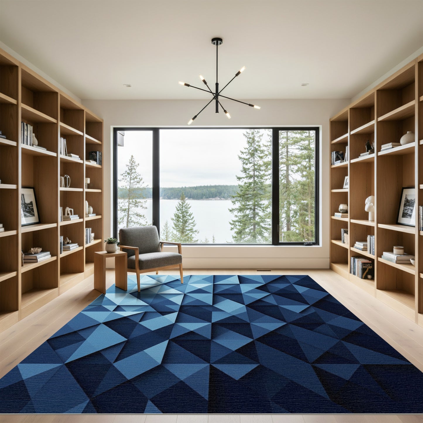 Deep Blue Geometric Faceted Rug