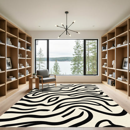 Cream Black Wavy Animal Stripes Rug
