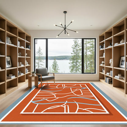 Terracotta White Swirl Blue Wave Rug