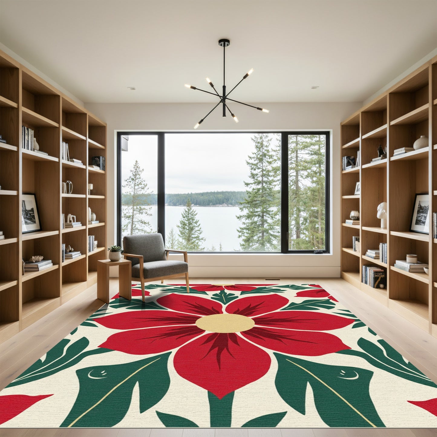 Bold Red Floral Garden Rug