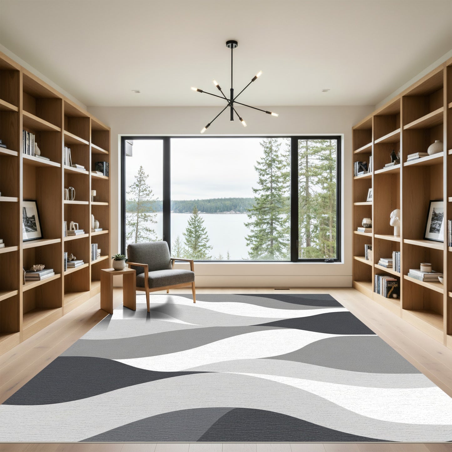 Monochromatic Wavy Landscape Abstract Rug