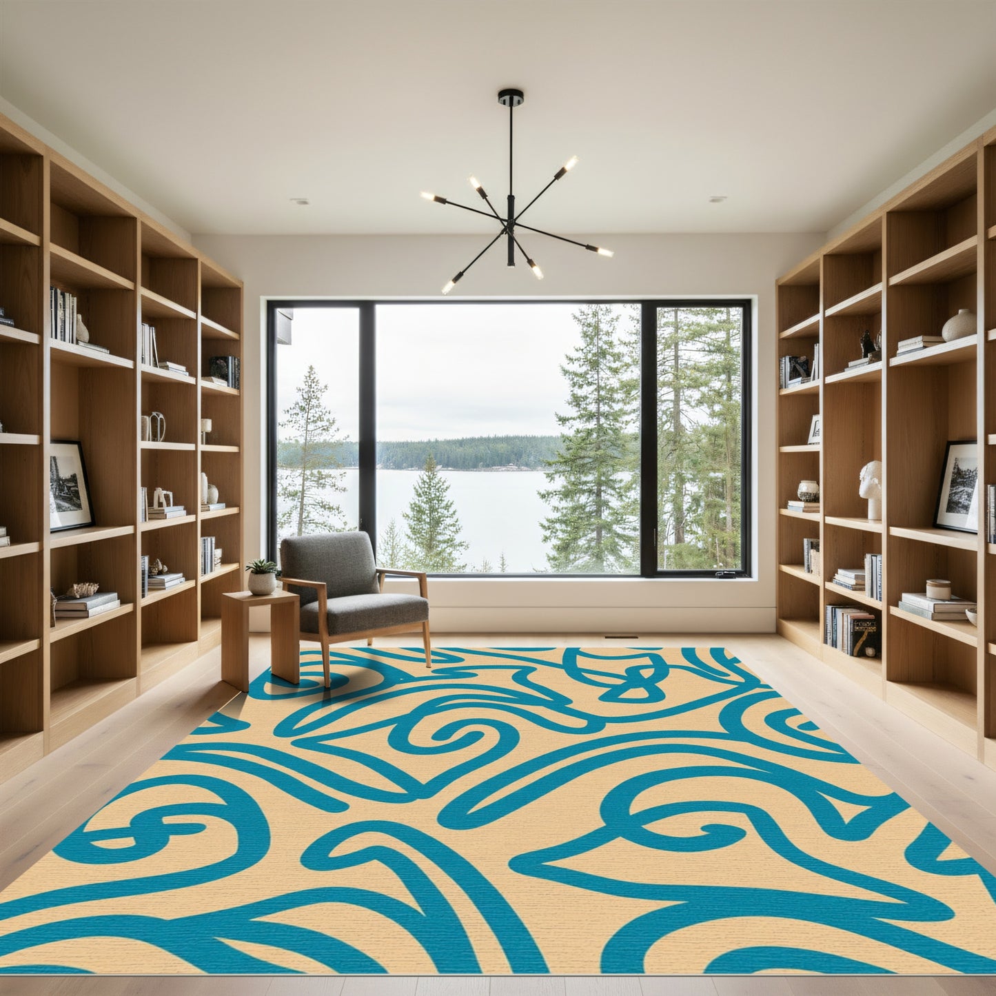 Aqua Swirls on Beige Background Rug