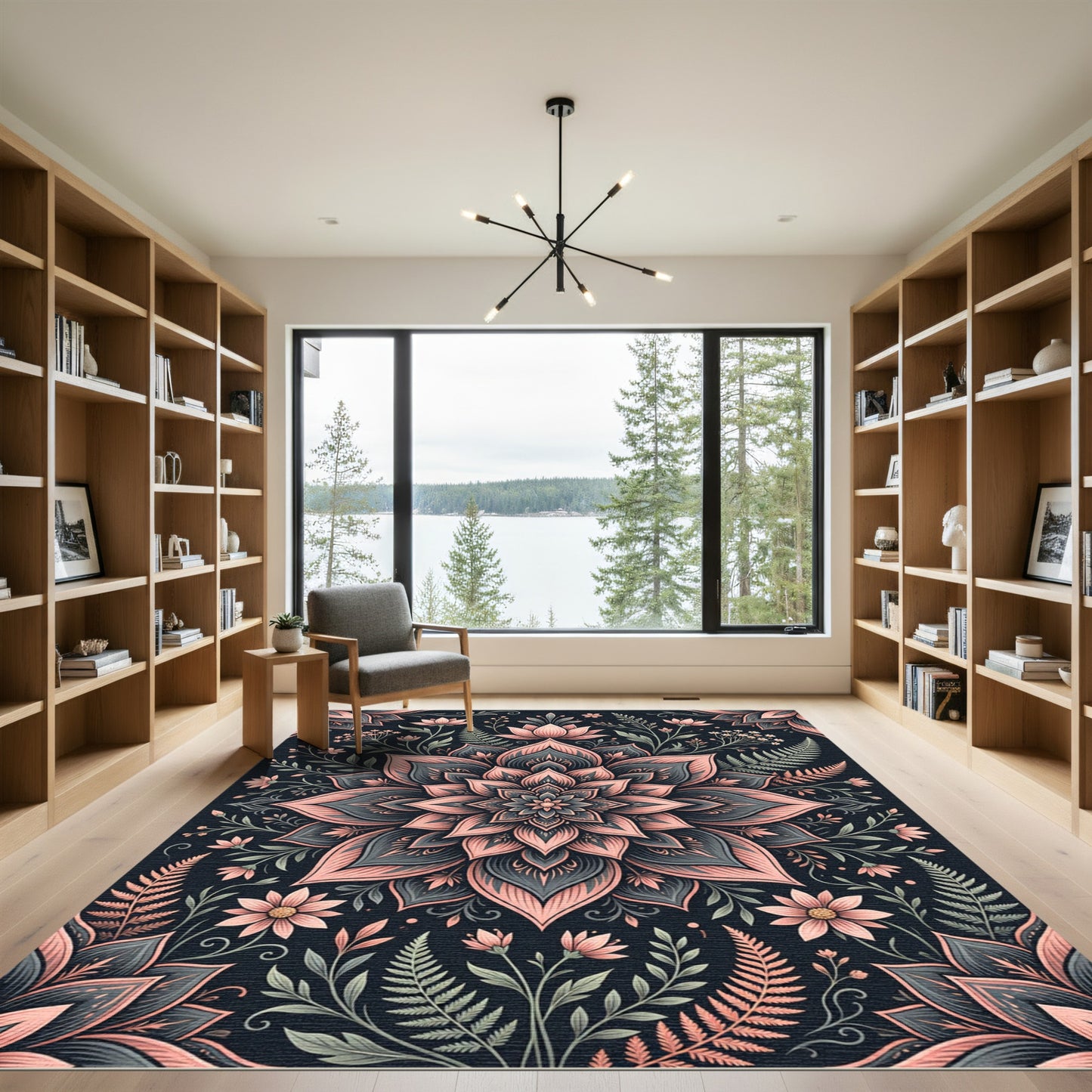 Blush and Slate Floral Mandala Rug