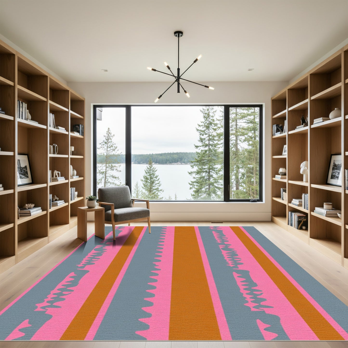 Pink Gray Orange Striped Abstraction Rug