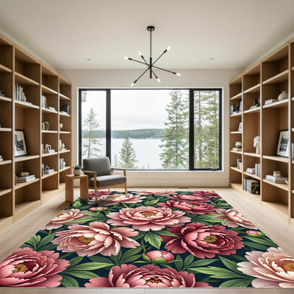 Dramatic Vintage Pink Peony Garden Rug