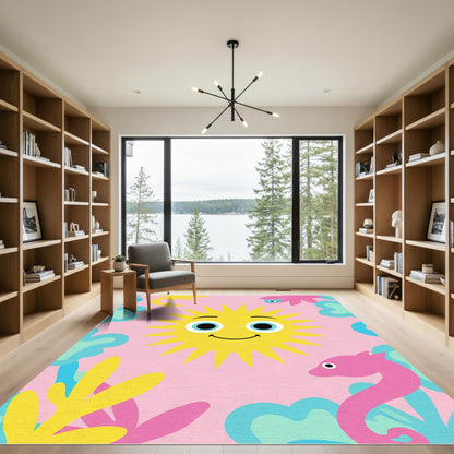 Joyful Pink Sun Beach Day Rug