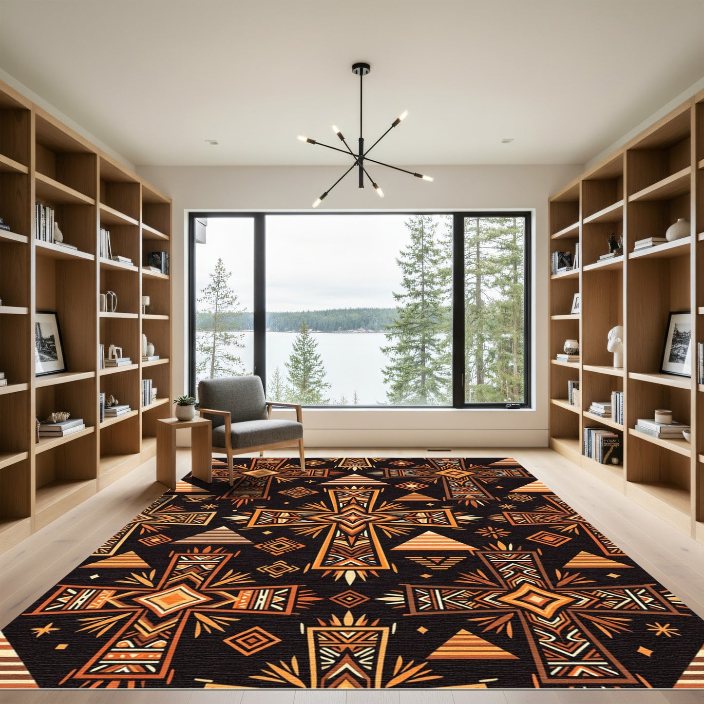 Earthy Terracotta Geometric Cross Mosaic Rug