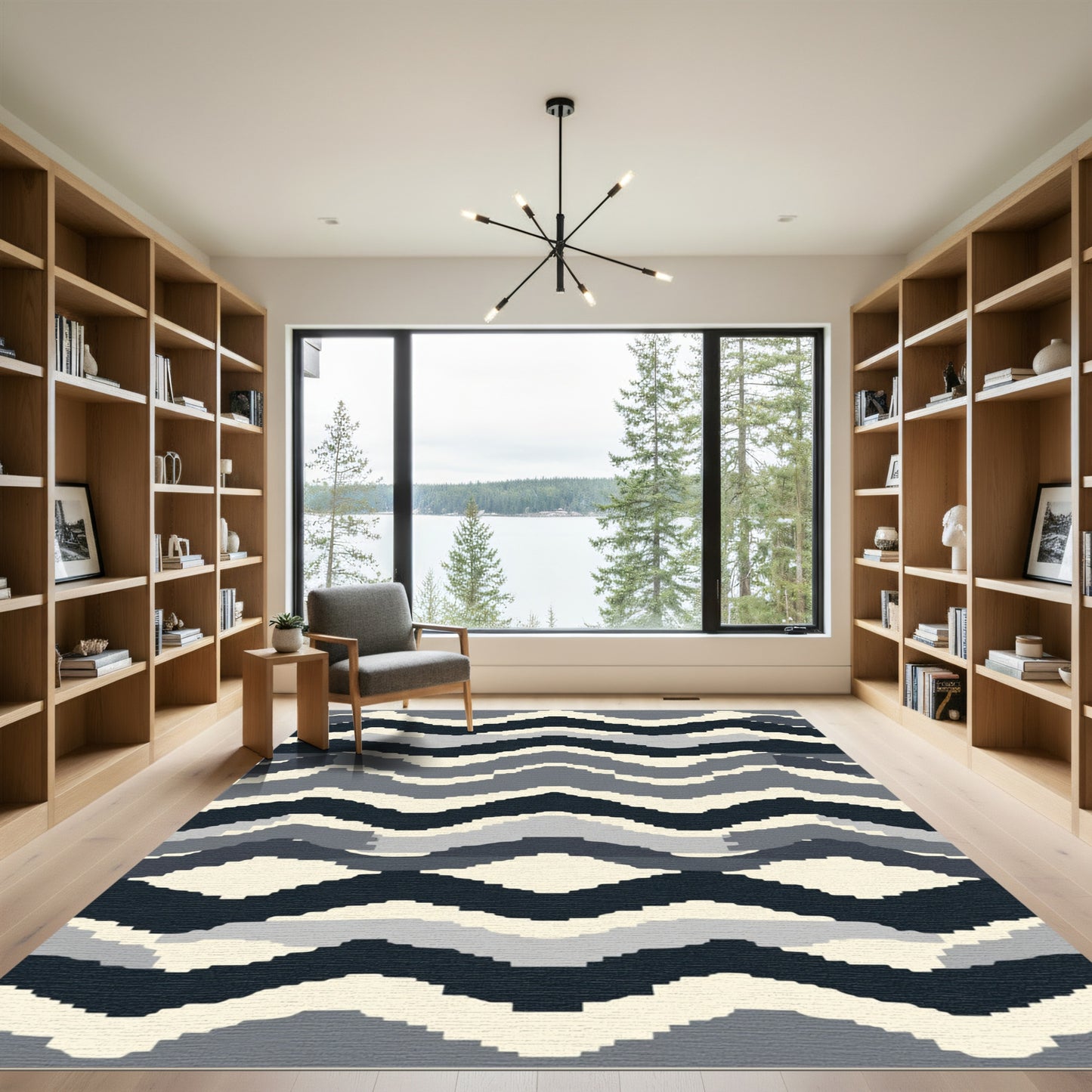 Monochromatic Abstract Staircase Wave Rug
