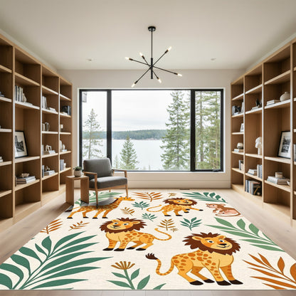 Playful Jungle Animals Safari Scene Rug