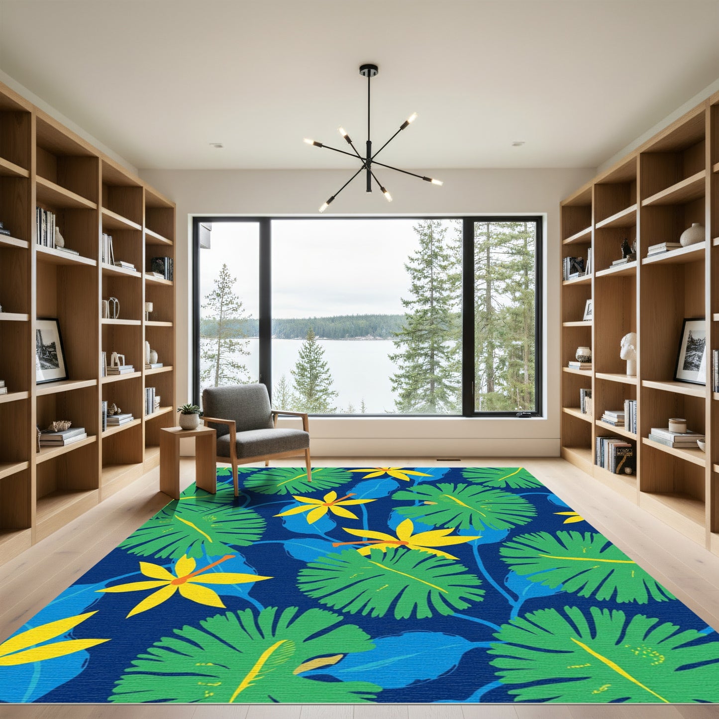 Bold Tropical Green Yellow Flower Rug