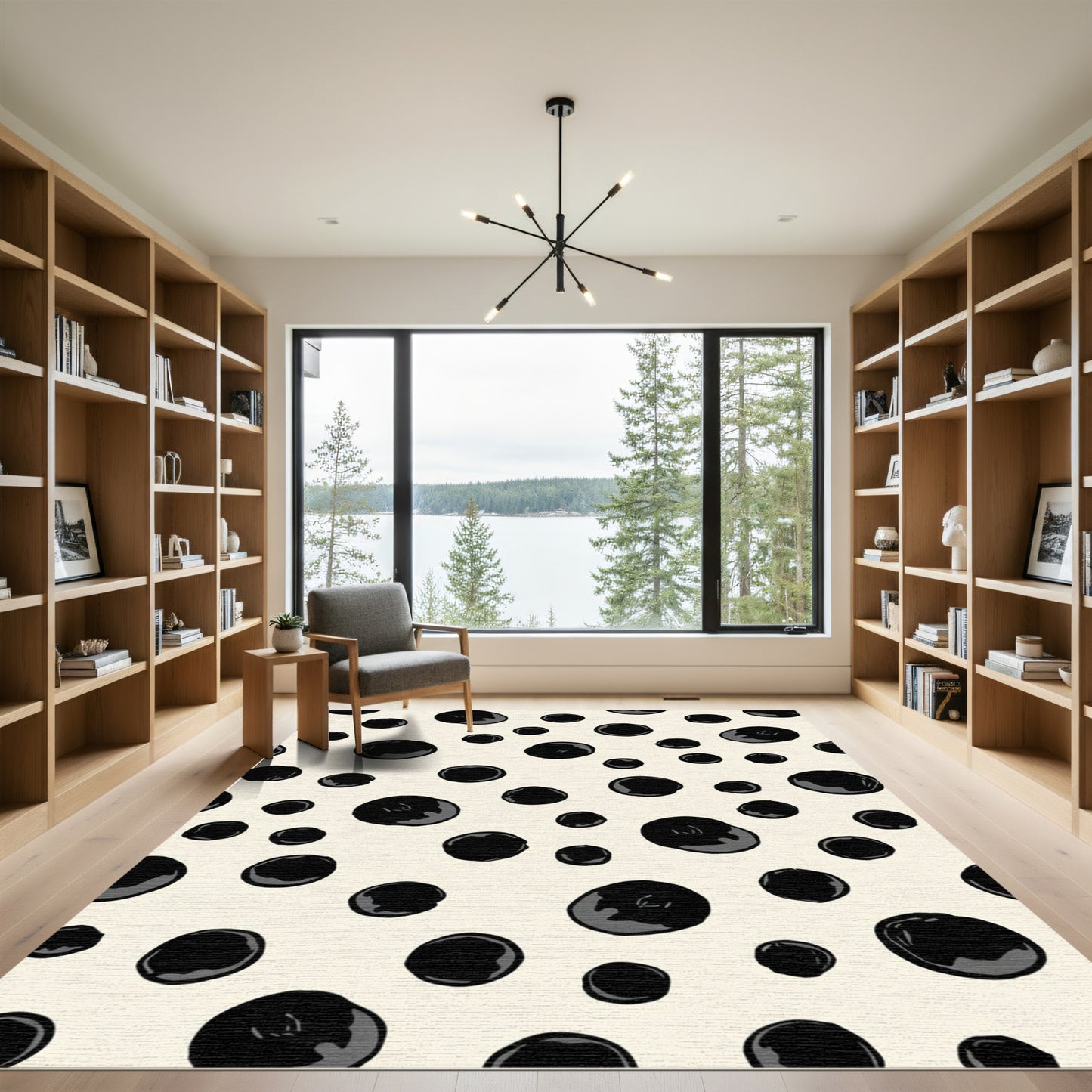 Abstract Black Ink Drops Cream Rug