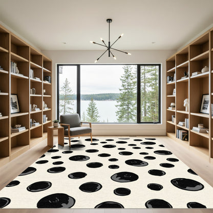 Abstract Black Ink Drops Cream Rug